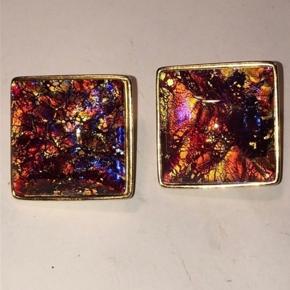 Yves Saint Laurent Iridescent Red Pink Gold Tone Earrings - Picture 1 of 12